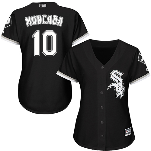 White Sox #10 Yoan Moncada Black Alternate Women's Stitched MLB Jersey - Click Image to Close